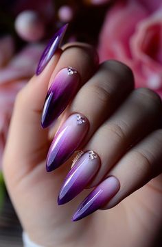 Purple And Pink Nails, Purple Ombre Nails, Purple Valentine, Valentine Nail, Fancy Nails Designs, Nail Designs Valentines, Ombre Nail Designs, Pretty Nail Art Designs