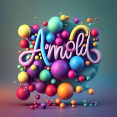 the word amoll is surrounded by colorful balls