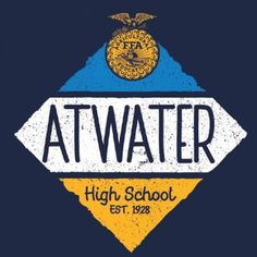 the logo for atwater high school, which is located in front of a blue and yellow diamond