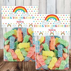 two candy bags with rainbow candies in them