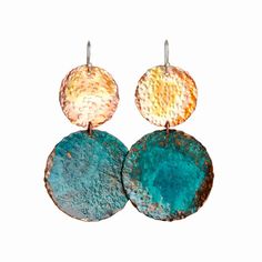 Deep Swell Earrings - Handcrafted in Flame and Turquoise Patina Copper – Elke Van Dyke Design Patina Diy, Copper And Turquoise, Patina Copper, Organic Textures, Gem Earrings, Copper Patina, Earrings Inspiration, Casting Jewelry, Hand Made Jewelry