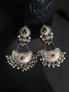 Around 4 inches Brass made Top is polished or coated with pure silver Note if u are in Instagram please visit website for more pics Silver Chandbali Bridal Earrings With Cutdana, Silver Chandelier Earrings With Cutdana For Festivals, Silver Chandbali Chandelier Earrings With Cutdana, Silver Chandbali Cutdana Chandelier Earrings, Silver Fusion Jhumkas With Latkans, Traditional Sterling Silver Jhumkas With Latkans, Silver Fusion Style Jhumkas With Latkans, Silver Cutdana Chandelier Earrings For Festive Occasions, Silver Chandelier Earrings With Cutdana For Festive Occasions