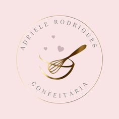 a logo for a bakery with a whisk in the center and hearts on it