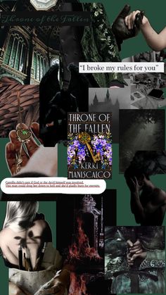 a collage of photos with the words throne of the fallen on them