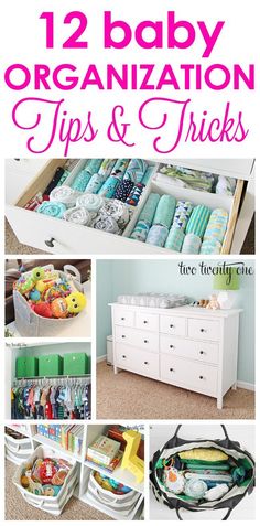 baby organization tips and tricks with pictures of the items in it, including diapers