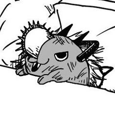 a drawing of a dog laying in bed with its head on the pillow and eyes closed