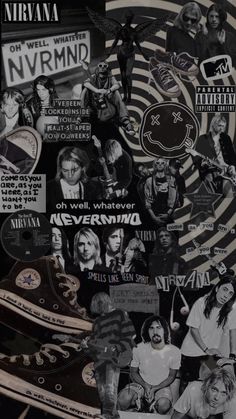 a collage of various stickers and decals from nirvana's album,