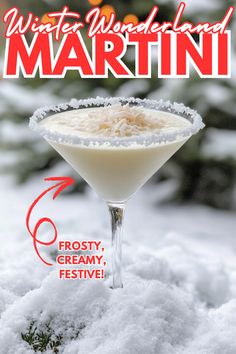 the martini is ready to be served in the snow