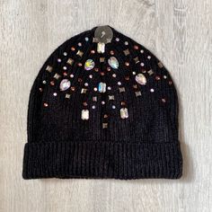 Black Beanie Hat With Gem Shaped Rhinestones Nwt Super Cute!! One Size Fits Most Black Adjustable Embellished Hats, Black Beaded Hat, Black Beanie Hat, Black Beanie, Beanie Hat, Beanie Hats, Knitted Hats, Super Cute, Gems