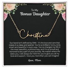 Bonus Daughter Gift to My Bonus Daughter Bonus Daughter - Etsy Inspirational Gold Jewelry For Birthdays, Mother's Day Gold Necklace With Gift Box, Name Necklace Gift For Mom, Inspirational Gold Necklace For Birthday, Inspirational Gold Necklaces For Birthday, Personalized Gift Necklace For Mother's Day With Gift Box, Personalized Necklace For Mother's Day With Gift Box, Inspirational Name Jewelry For Valentine's Day, Inspirational Jewelry For Valentine's Day