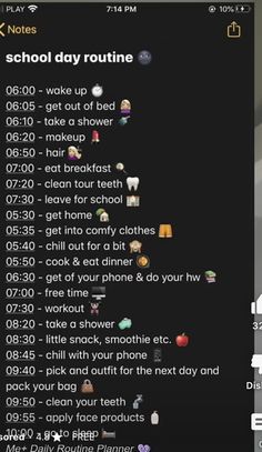 an iphone screen with the text school day routine on it