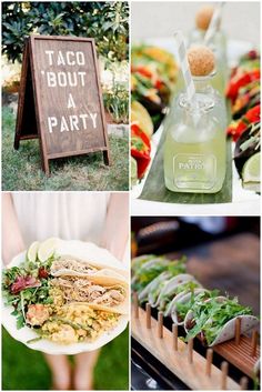 a collage of photos with various foods and drinks on it, including salads