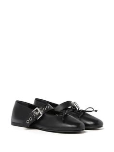 Miu Miu Buckled Leather Ballerina Shoes - Farfetch Miu Miu Ballerina, Miumiu Shoes, Black Leather Sandals, Ballerina Shoes, Boot Pumps, Leather Bows, Leather Ballet Flats, Summer Beach Wear, Ballerina Flats