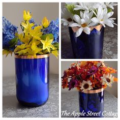 three pictures of different vases with flowers in them