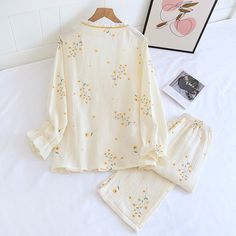 Material Composition: 100% Cotton Material: Cotton Size Bust Length Pant Length suggest weight M 98cm 60cm 95cm 45-55 kg L 104cm 62cm 97cm 50-60 kg XL 110cm 64cm 99cm 60-70 kg Female Sleepwear, Kimono Pajamas, Floral Trousers, Home Clothes, Y2k Clothes, Linen Pants Women, Collars For Women, Overalls Women, Cotton Pyjamas