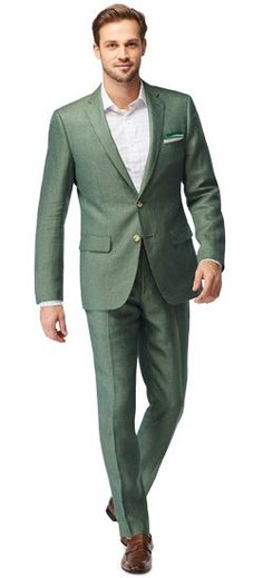 If you're looking for something to wear to the next company barbecue (and you're not the Hawaiian shirt type) the Sailsbury is for you. Available in 4 vibrant colors and spun from durable, heavyweight linen, this suit will most certainly stand out-in all the right ways. Green Linen Suits With Notch Lapel, Mens Suits Black, Custom Suits Men, Green Pocket Square, Mens Suits Modern, Suits Men Business, Green Suit, Groomsmen Attire, Custom Suit