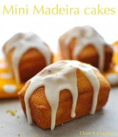 mini maderia cakes with white icing on top