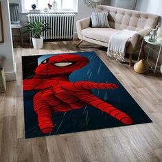 a living room area rug with a spider man on it