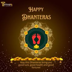 happy dhanteras with footprints and flowers on the occasion of diwaling them