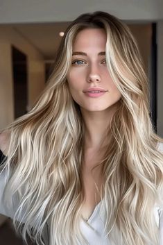 Blonde Hair Colors, Blonde Hair Transformations, Blonde Balayage Highlights, White Blonde Hair, Blonde Streaks, Blonde With Dark Roots, Golden Blonde Hair