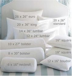 the measurements of pillows and pillow cases on a bed