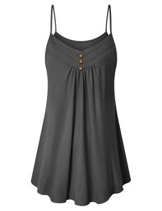 PRICES MAY VARY. 💃【Design】：Spaghetti Strap(Unadjustable) /Pleated Front/ Button V Neck /A-Line Flare Tank Top /Basic Simple Cami for Casual Summer Wear/Women Summer Tops/plus size tank tops for women 💃【Feature 1】：The tunic with pleated bust design can stresses you a sexy breast,flattering to your curves.The straps are unadjustable but stretchy to fit any body types. 💃【Feature 2】：Swing hemline long enough to cover your hips.This strappy tunic camisole features stacked v neckline with three wooden buttons embellished for an elegant look. 💃【Occasion】：This cami is perfect for lounging, casual summer wear, office or beach.It can be worn alone or as a lightweight underlayer.Pair well with leggings or skinny jeans. 💃【Note】：Please refer to size chart under the Product Description before order Maternity Clothes Summer, Sundresses Women, Suspender Dress, Hipster Fashion, Solid Clothes, Navy And Green, Fashion Colours, Colorful Fashion, Cotton Style