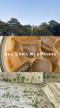 a jar filled with liquid sitting on top of a bed