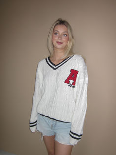 This vintage "A-team" v-neck cableknit sweater is to die for. Team V