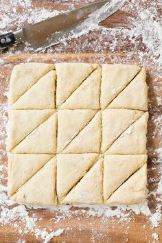 the dough has been cut into squares and is ready to be baked