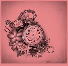 an old clock with flowers and rings on it