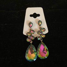 Beautiful Oil Spill/Iridescent Drop Earrings Set In Gold Colored Metal. Super Hot Sought After Piece. Multicolor Teardrop Earrings For Party, Sparkling Iridescent Drop Earrings, Multicolor Sparkling Drop Earrings, Iridescent Drop Earrings, Multicolor Glitter Drop Earrings, Vibrant Multicolor Dangle Earrings, Pink Heart Earrings, Rectangular Earrings, Oil Spill