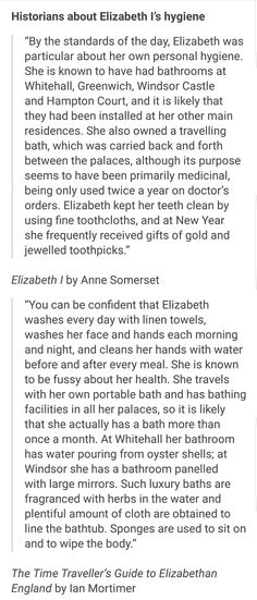 an article about elizabeth's hygiene is shown in this screenshot