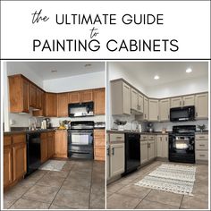 the ultimate guide to painting cabinets in your home or office with pictures and text overlays