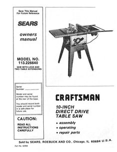 an instruction manual for the craftsman's table saw