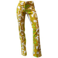 If it ain't Baroque don't fix it! Rock some print with out 1990s Versace Baroque printed pants! Bright green, cream and gold swirling print on woven cotton pants. Mid rise fit with a slightly flared leg. Silver medusa head button closure at the waist. Tailored stitching down the backs of the pants, allows for a perfect fit in the seat! Marked a size 42. Pair with your favorite Galliano corset Waist: 32 in Hip: 34 in Inseam: 34 in Length: 43 in Rise: 9 in Stitch Pants, Versace Baroque, Lacey Dress, Artsy Outfit, Versace Gold, Gold Baroque, Versace Brand, Green Trousers, Vintage Versace