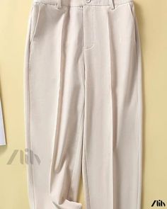 Zlily - Casual Straight-Leg Nine-Quarter Pants Beige Non-stretch Tapered Leg Pants, Baggy Ankle-length Dress Pants, Beige Non-stretch Ankle-length Dress Pants, Non-stretch Beige Ankle-length Dress Pants, Non-stretch Tapered Leg Beige Pants, Baggy Dress Pants For Spring, Spring Baggy Dress Pants, Beige Dress Pants Loosely Fitted For Spring, Pant Length