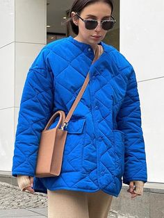 Long Lingge Women's Winter Jacket with Padding Real Pictures Jackets For Women Casual, Puffer Jackets For Women, Oversized Parka, Oversized Puffer Jacket, Oversized Puffer, Winter Blue, Cotton Coat, Quilted Coat, Winter Jackets Women