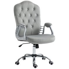 an office chair with wheels and casteors on the back is upholstered in grey fabric