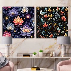 two paintings on the wall in a living room