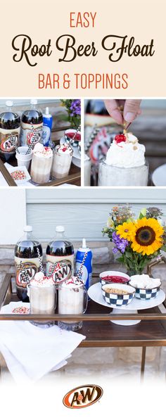 the easy root beer float bar and toppings are ready to be served for guests