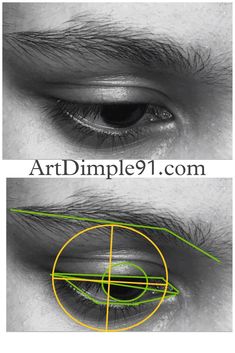 two different views of the same person's eye, one with green and yellow lines