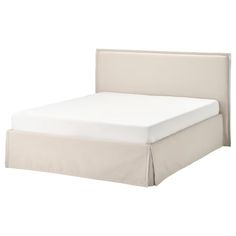 a bed with a white headboard and sheets on it's bottom half, in front of a white background