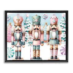 three nutcrackers standing next to each other