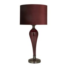 a table lamp with a red shade on it's base and a black lampshade