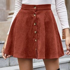 Corduroy Skirt No Stretch Mini Skirt Fashion, Short Pollera, Button Front Skirt, Mode Casual, Black Leather Skirts, Elegant Skirt, Korean Dress, Mini Short, Corduroy Skirt