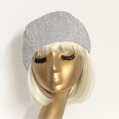 Beret Hat Is Made With Silver Metallic Knit Fabric, Lined In Rayon Print, The Top Of The Hat Has 6 Section Crown And Has 1" Soft Elastic Band Inside. One Size Fits Most Up To 22" Made In Usa Hand Wash / Dry Frizz Hair, Anti Frizz Hair, Barbie Hat, Floppy Straw Hat, Denim Cap, High Fashion Accessories, Barbie Costume, Running Hats, Anti Frizz