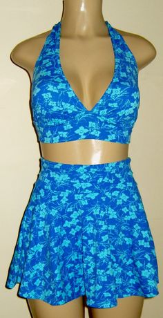 Tie Halter Bikini Top and High Waist Swim Skirt Bottom High Waisted Swim Skirt, Skirt Swimwear, Custom Swimsuits, Swimsuit Skirt, Bathing Suit Styles, Underwire Tankini Tops, Skirt Swimsuit, Skirted Swimsuit, High Waisted Swim