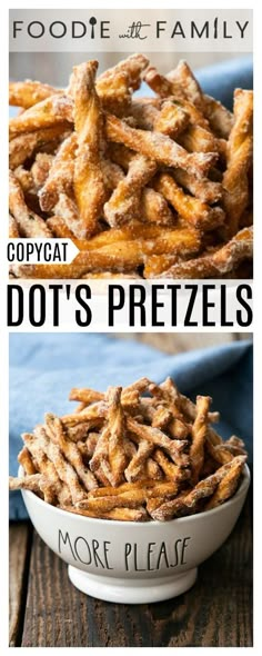 two pictures with the words do's pretzels and more please on them