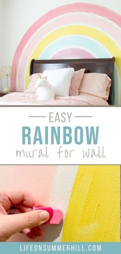 the easy rainbow mural for wall is an easy and fun project to do with kids