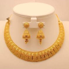 Gold Necklace With Jhumka, Dubai Necklace Designs Gold, 3 Tola Gold Set Design, African Jewellery, Delicate Gold Jewelry